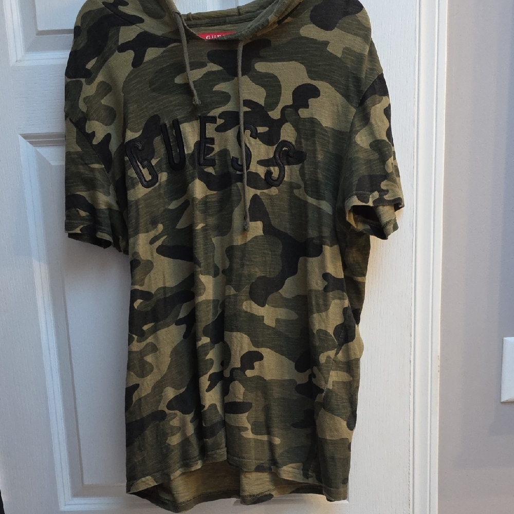 GUESS Los Angeles Men's XL Hoodie T-shirt Green Camo